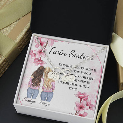 Personalized Bracelet Gift For Twin Sister, Sister Bracelet, Twin Sister BFF Gift, Engraved Initial Charm Bracelet, Twin Birthday Gift #0554