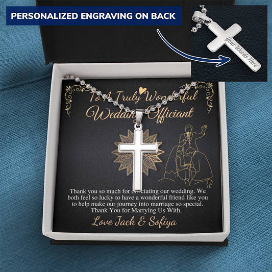 Wedding Officiant Gift | Personalized Gift for Wedding Officiant Man Cross Necklace | Wedding Officiant Appreciation Gift, Engraved #0754