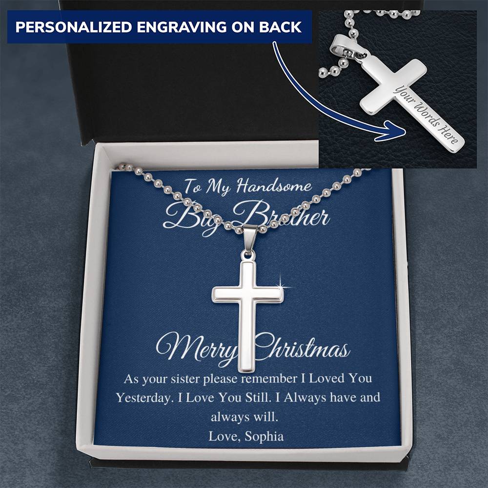 Brother Christmas Gift Cross Necklace, Christmas Gift for Brother from Sister,Personalized Gifts With Name,Teenage Brother,Thankgiving #0833