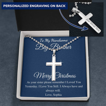 Brother Christmas Gift Cross Necklace, Christmas Gift for Brother from Sister,Personalized Gifts With Name,Teenage Brother,Thankgiving #0833