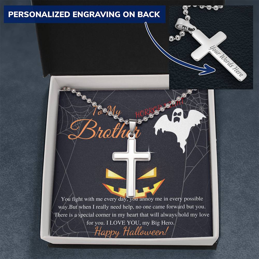 Halloween Gift For Brother From Sister, Cross Necklace For Little Brother, Spooky Necklace For Brother, Halloween Gift For Brother #0566