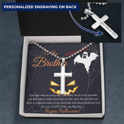 Halloween Gift For Brother From Sister, Cross Necklace For Little Brother, Spooky Necklace For Brother, Halloween Gift For Brother #0566