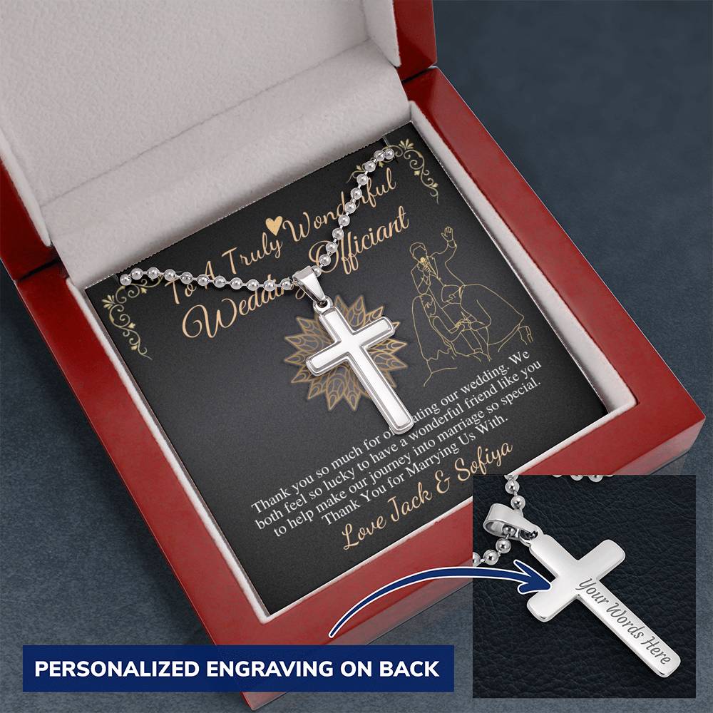 Wedding Officiant Gift | Personalized Gift for Wedding Officiant Man Cross Necklace | Wedding Officiant Appreciation Gift, Engraved #0754