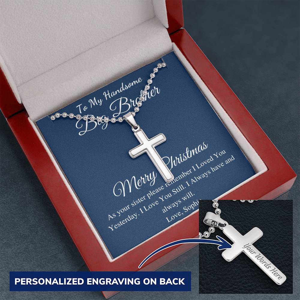 Brother Christmas Gift Cross Necklace, Christmas Gift for Brother from Sister,Personalized Gifts With Name,Teenage Brother,Thankgiving #0833