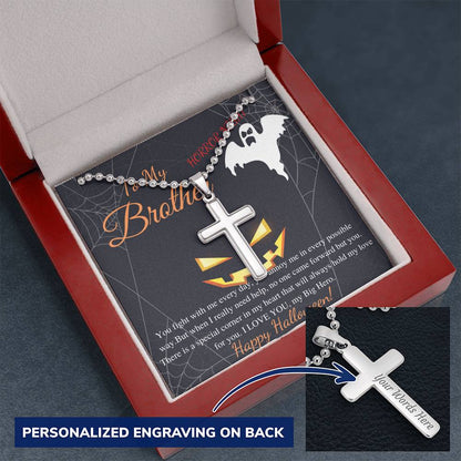 Halloween Gift For Brother From Sister, Cross Necklace For Little Brother, Spooky Necklace For Brother, Halloween Gift For Brother #0566