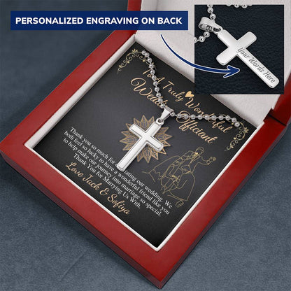 Wedding Officiant Gift | Personalized Gift for Wedding Officiant Man Cross Necklace | Wedding Officiant Appreciation Gift, Engraved #0754