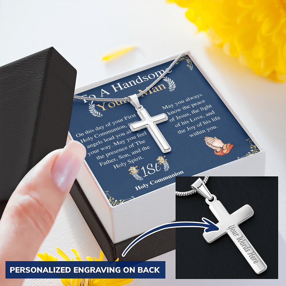 1st Communion gift • Boys Necklace with Cross• Cross necklace •Mens Necklace• Confirmation gift for Boys• Personalized gift for Boys engraving