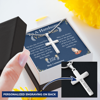 1st Communion gift • Boys Necklace with Cross• Cross necklace •Mens Necklace• Confirmation gift for Boys• Personalized gift for Boys engraving