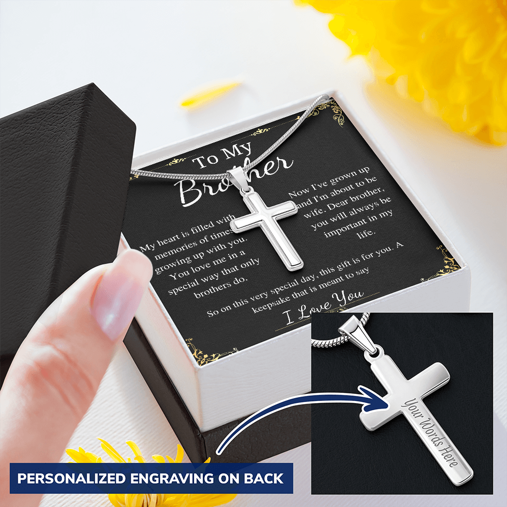 To My Little Brother Personalized Cross Necklace Gift On Sister Wedding Day , Gift For Little Brother from Sister, Brother Of The Bride gift