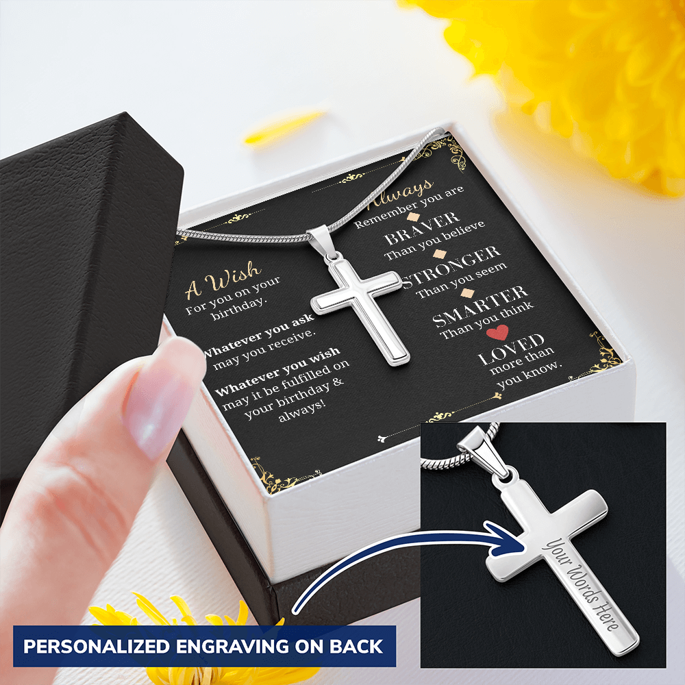 Birthday Gift For Him Men's Engraved Cross Pendant Necklace Men Birthday Jewelry Man Boyfriend Husband Son Fathers Gifts