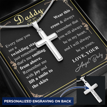 Personalized Miscarriage Baby Cross Necklace for Dad From Baby, Fathers Day Gift Necklace, Baby Loss message Card Gift, Wife Pregnancy Loss w/ engraving