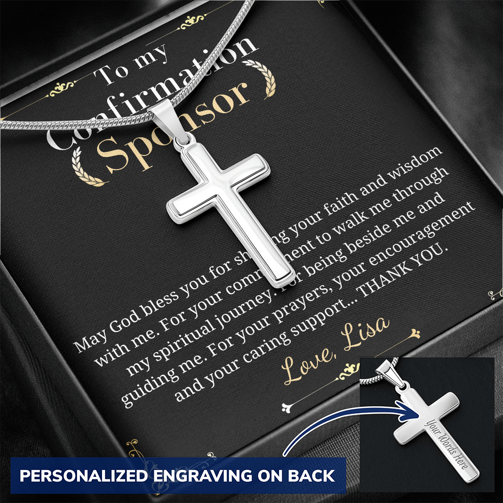 Confirmation Sponsor Gifts, Sponsor Gift for him , Thank You Gifts For Sponsors, Catholic Sponsor Gifts, Personalized Cross Necklace Gift