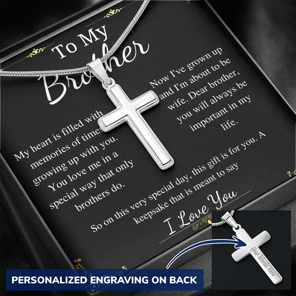 To My Little Brother Personalized Cross Necklace Gift On Sister Wedding Day , Gift For Little Brother from Sister, Brother Of The Bride gift