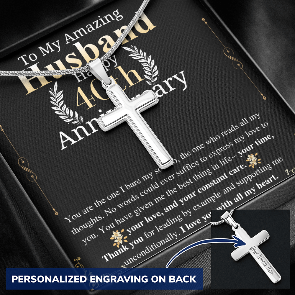 40th Anniversary Gift For Husband from wife Engraved Cross Necklace To my Husband, Husband Anniversary gift from wife, keepsake gift engrave