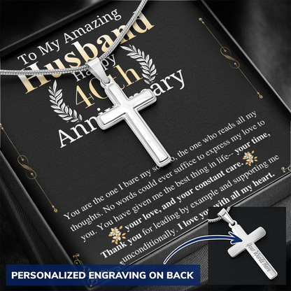 40th Anniversary Gift For Husband from wife Engraved Cross Necklace To my Husband, Husband Anniversary gift from wife, keepsake gift engrave