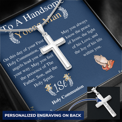1st Communion gift • Boys Necklace with Cross• Cross necklace •Mens Necklace• Confirmation gift for Boys• Personalized gift for Boys engraving