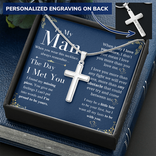 To My Man Necklace, Cross Necklace Message Card, Husband Necklace, Christian Cross Necklace Boyfriend Husband Soulmate Gift