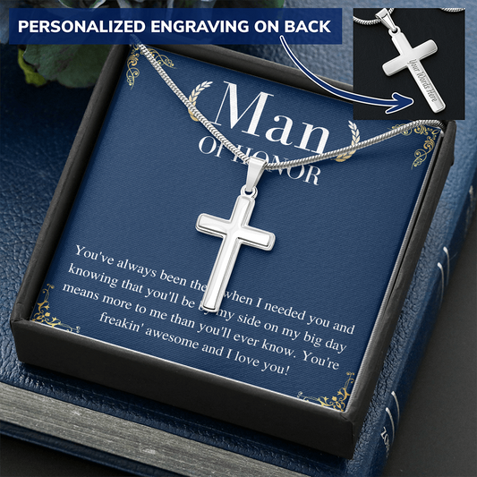 Man of Honor Gift Cross Necklace Personalized Gifts - from groom - wedding day gift for Man of honor - Cross Necklace jewelry Gift for Him