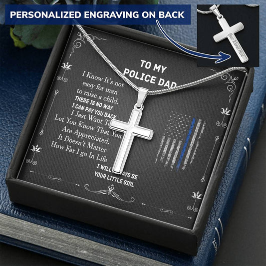 Engraved Cross Neckless Father's Day Gift for a Police Dad, Police Gifts, Police dad gift from daughter, Birthday gift for Policeman #0015