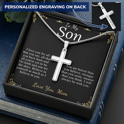 Sentimental Son Gifts from Mom, Son Cross Necklace, Mother to Son Gifts, Christmas Gifts for Son Birthday, Gifts for Son from Mother #0916