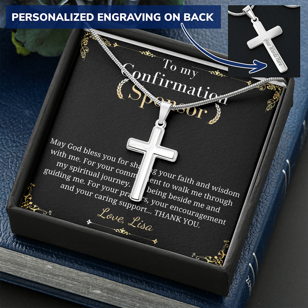 Confirmation Sponsor Gifts, Sponsor Gift for him , Thank You Gifts For Sponsors, Catholic Sponsor Gifts, Personalized Cross Necklace Gift