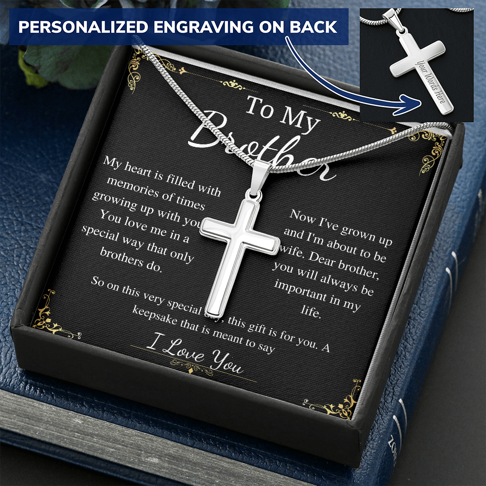 To My Little Brother Personalized Cross Necklace Gift On Sister Wedding Day , Gift For Little Brother from Sister, Brother Of The Bride gift