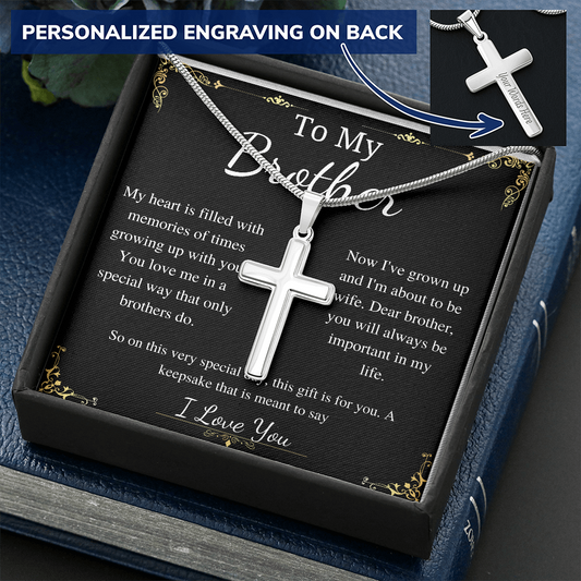 To My Little Brother Personalized Cross Necklace Gift On Sister Wedding Day , Gift For Little Brother from Sister, Brother Of The Bride gift