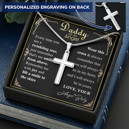 Personalized Miscarriage Baby Cross Necklace for Dad From Baby, Fathers Day Gift Necklace, Baby Loss message Card Gift, Wife Pregnancy Loss w/ engraving