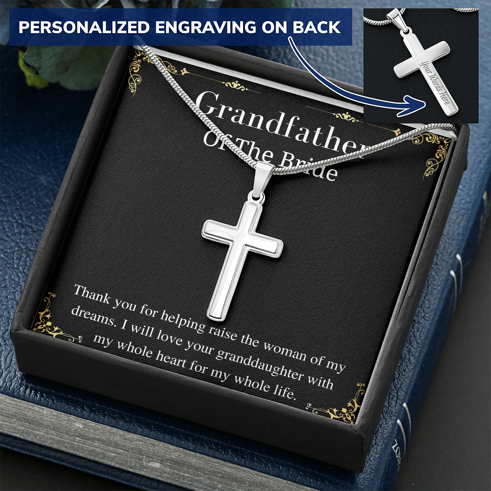Grandfather of the Bride Gifts from groom, grandfather wedding gift, Grandpa of the Bride Gift, Personalized Cross Necklace for Grandfather