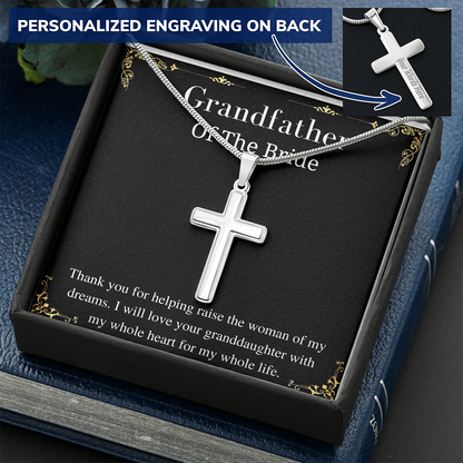Grandfather of the Bride Gifts from groom, grandfather wedding gift, Grandpa of the Bride Gift, Personalized Cross Necklace for Grandfather