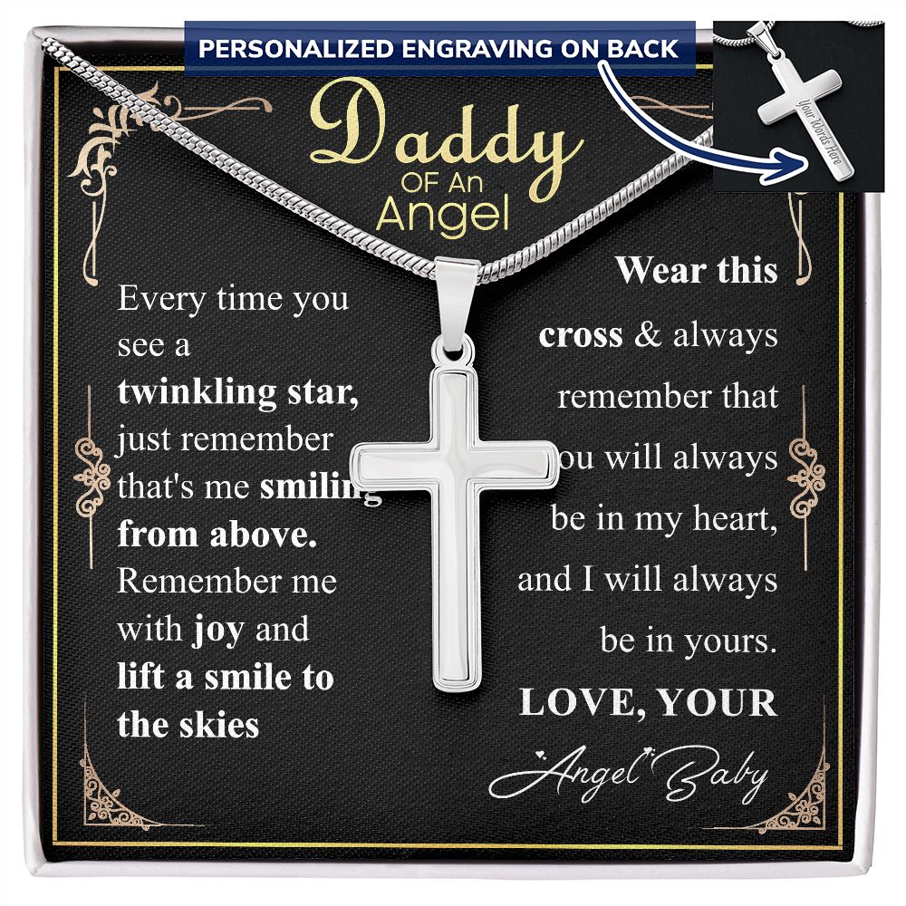 Personalized Miscarriage Baby Cross Necklace for Dad From Baby, Fathers Day Gift Necklace, Baby Loss message Card Gift, Wife Pregnancy Loss w/ engraving