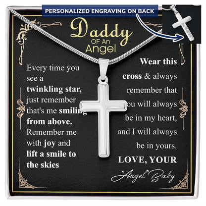 Personalized Miscarriage Baby Cross Necklace for Dad From Baby, Fathers Day Gift Necklace, Baby Loss message Card Gift, Wife Pregnancy Loss w/ engraving