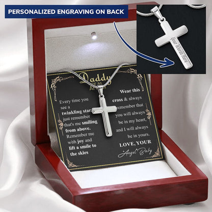 Personalized Miscarriage Baby Cross Necklace for Dad From Baby, Fathers Day Gift Necklace, Baby Loss message Card Gift, Wife Pregnancy Loss w/ engraving