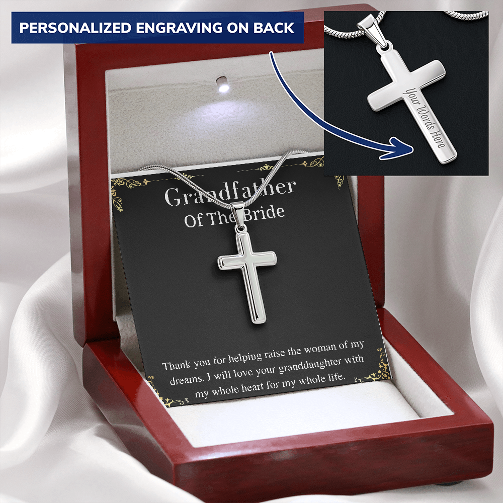 Grandfather of the Bride Gifts from groom, grandfather wedding gift, Grandpa of the Bride Gift, Personalized Cross Necklace for Grandfather