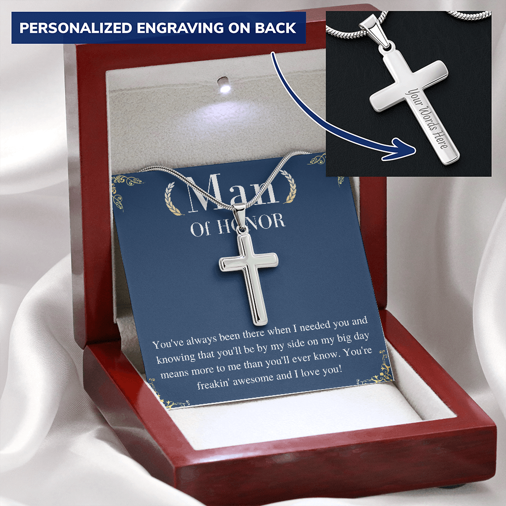 Man of Honor Gift Cross Necklace Personalized Gifts - from groom - wedding day gift for Man of honor - Cross Necklace jewelry Gift for Him