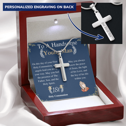 1st Communion gift • Boys Necklace with Cross• Cross necklace •Mens Necklace• Confirmation gift for Boys• Personalized gift for Boys engraving
