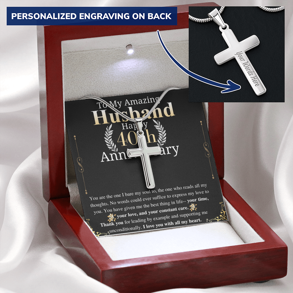 40th Anniversary Gift For Husband from wife Engraved Cross Necklace To my Husband, Husband Anniversary gift from wife, keepsake gift engrave