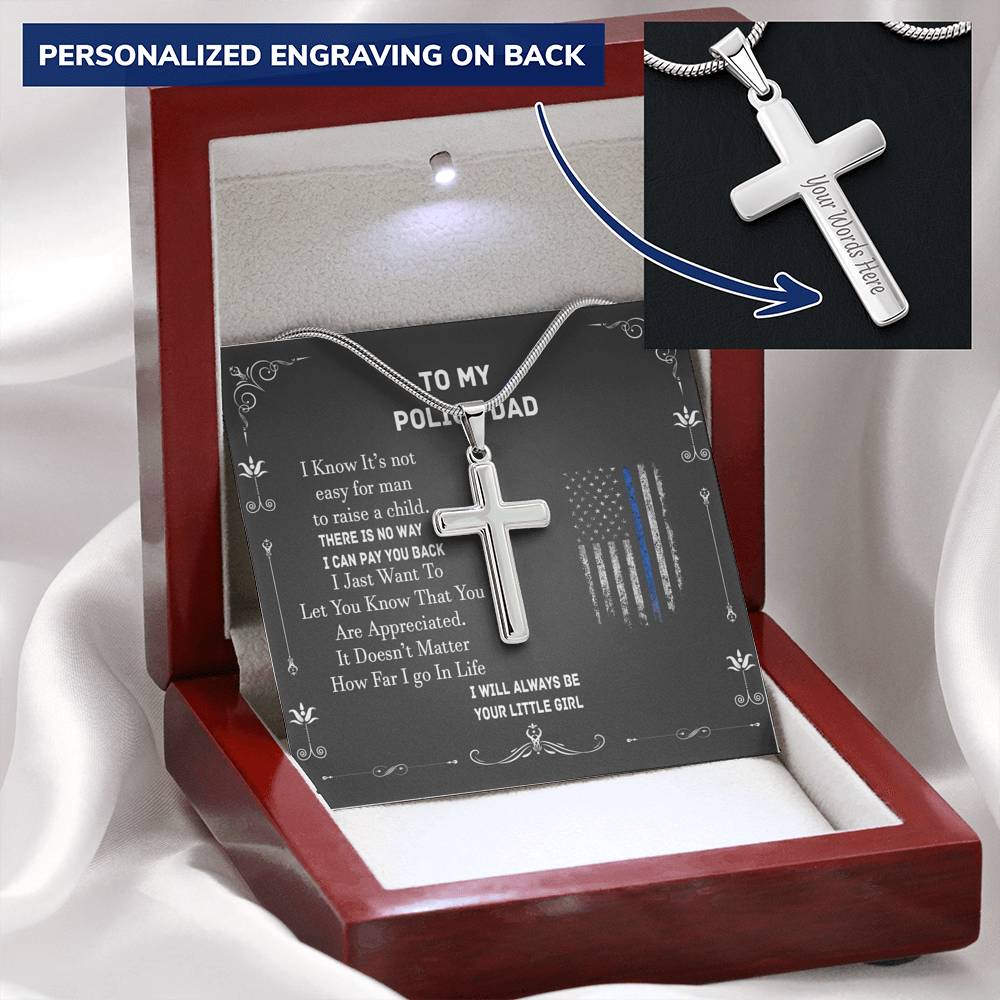 Engraved Cross Neckless Father's Day Gift for a Police Dad, Police Gifts, Police dad gift from daughter, Birthday gift for Policeman #0015