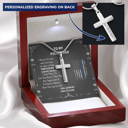 Engraved Cross Neckless Father's Day Gift for a Police Dad, Police Gifts, Police dad gift from daughter, Birthday gift for Policeman #0015