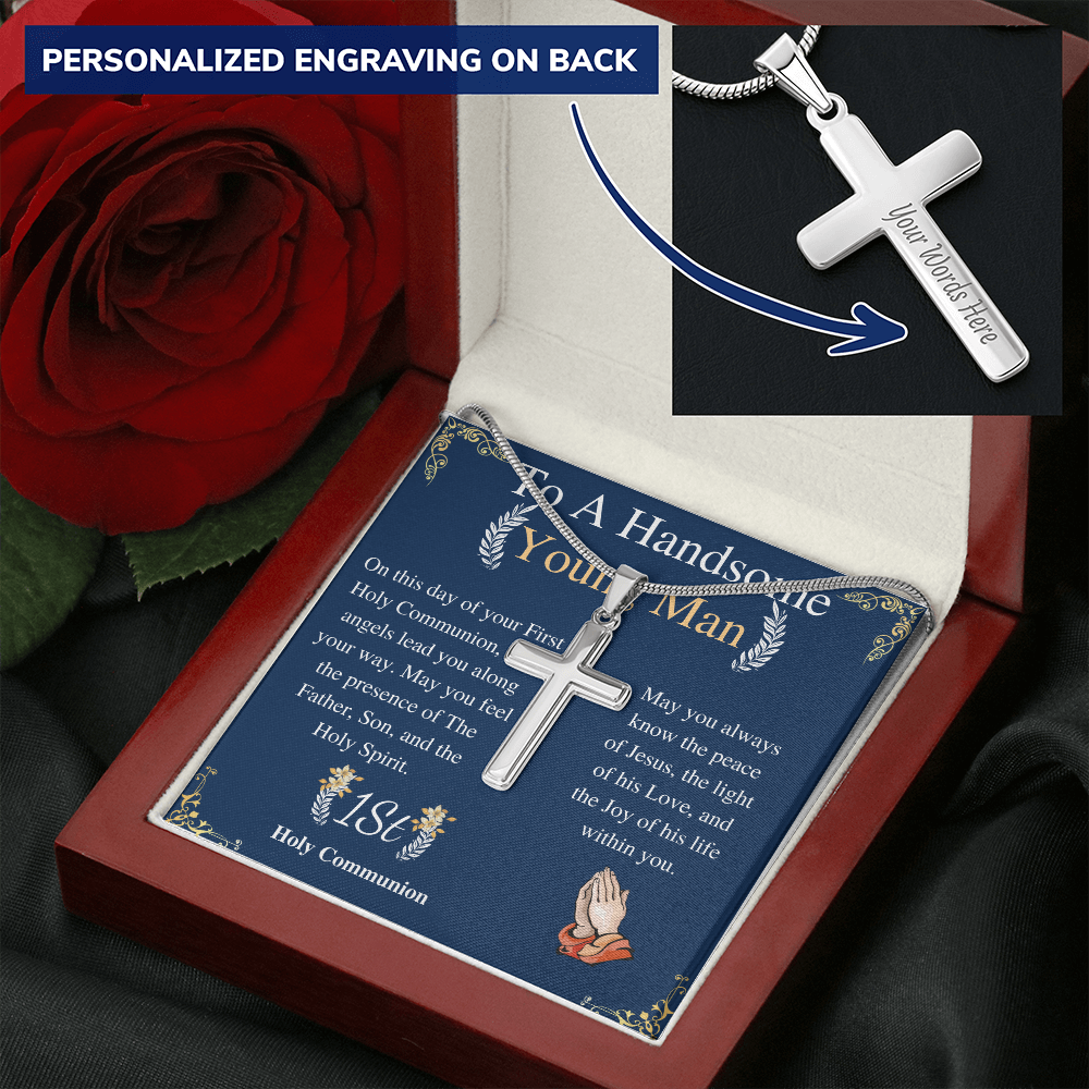 1st Communion gift • Boys Necklace with Cross• Cross necklace •Mens Necklace• Confirmation gift for Boys• Personalized gift for Boys engraving