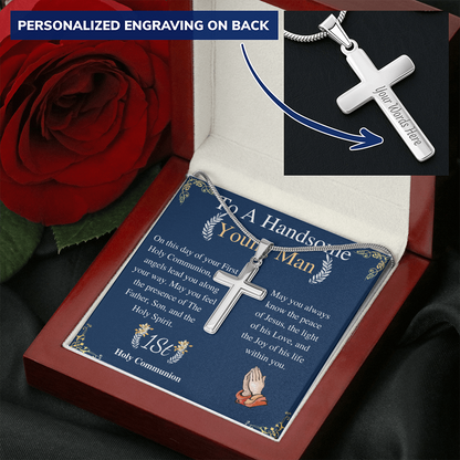 1st Communion gift • Boys Necklace with Cross• Cross necklace •Mens Necklace• Confirmation gift for Boys• Personalized gift for Boys engraving