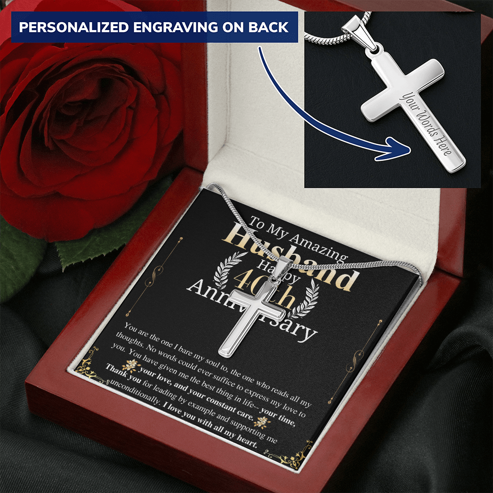 40th Anniversary Gift For Husband from wife Engraved Cross Necklace To my Husband, Husband Anniversary gift from wife, keepsake gift engrave
