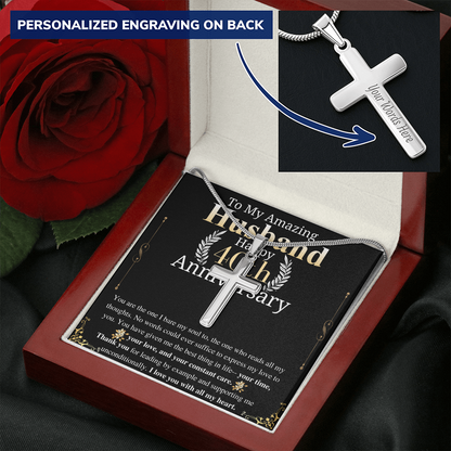 40th Anniversary Gift For Husband from wife Engraved Cross Necklace To my Husband, Husband Anniversary gift from wife, keepsake gift engrave