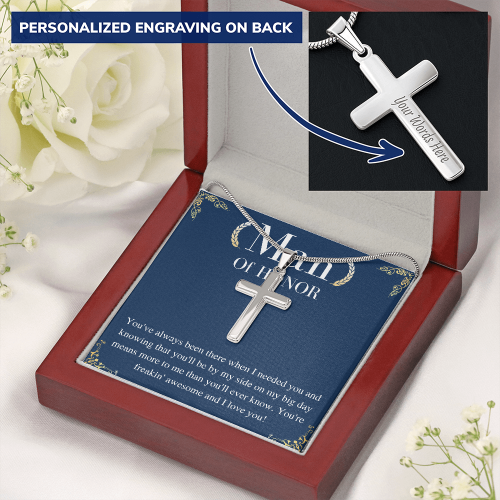 Man of Honor Gift Cross Necklace Personalized Gifts - from groom - wedding day gift for Man of honor - Cross Necklace jewelry Gift for Him