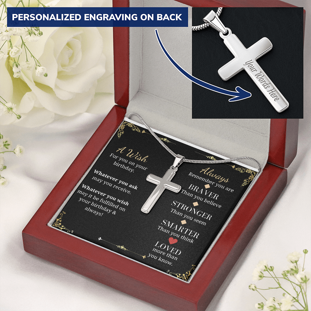 Birthday Gift For Him Men's Engraved Cross Pendant Necklace Men Birthday Jewelry Man Boyfriend Husband Son Fathers Gifts