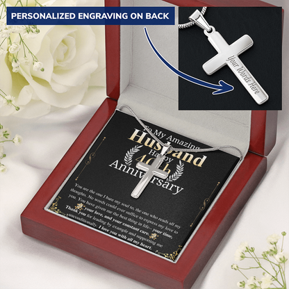 40th Anniversary Gift For Husband from wife Engraved Cross Necklace To my Husband, Husband Anniversary gift from wife, keepsake gift engrave