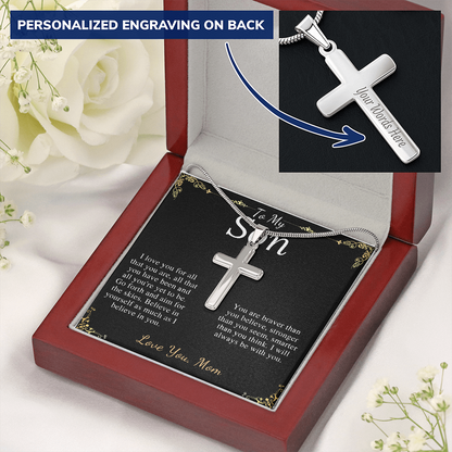 Sentimental Son Gifts from Mom, Son Cross Necklace, Mother to Son Gifts, Christmas Gifts for Son Birthday, Gifts for Son from Mother #0916