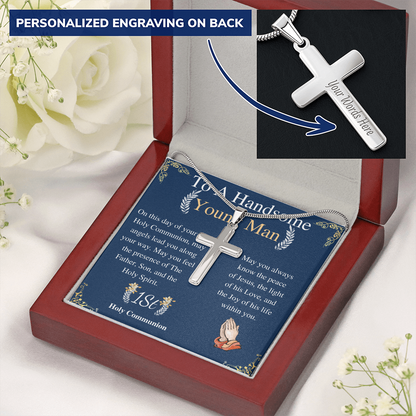 1st Communion gift • Boys Necklace with Cross• Cross necklace •Mens Necklace• Confirmation gift for Boys• Personalized gift for Boys engraving