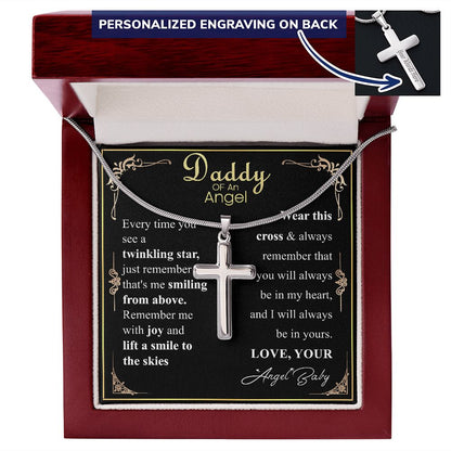 Personalized Miscarriage Baby Cross Necklace for Dad From Baby, Fathers Day Gift Necklace, Baby Loss message Card Gift, Wife Pregnancy Loss w/ engraving