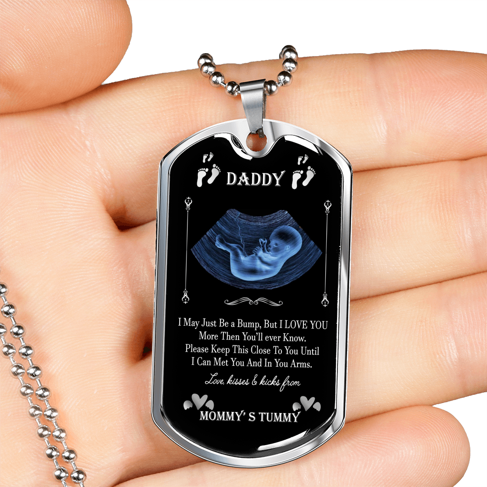 Personalized Dog Tag Pendant Necklace For New Father, New Dad Gift From Wife, Daddy Gift From Unborn Baby, New Daddy, Baby Bump Gift #0010